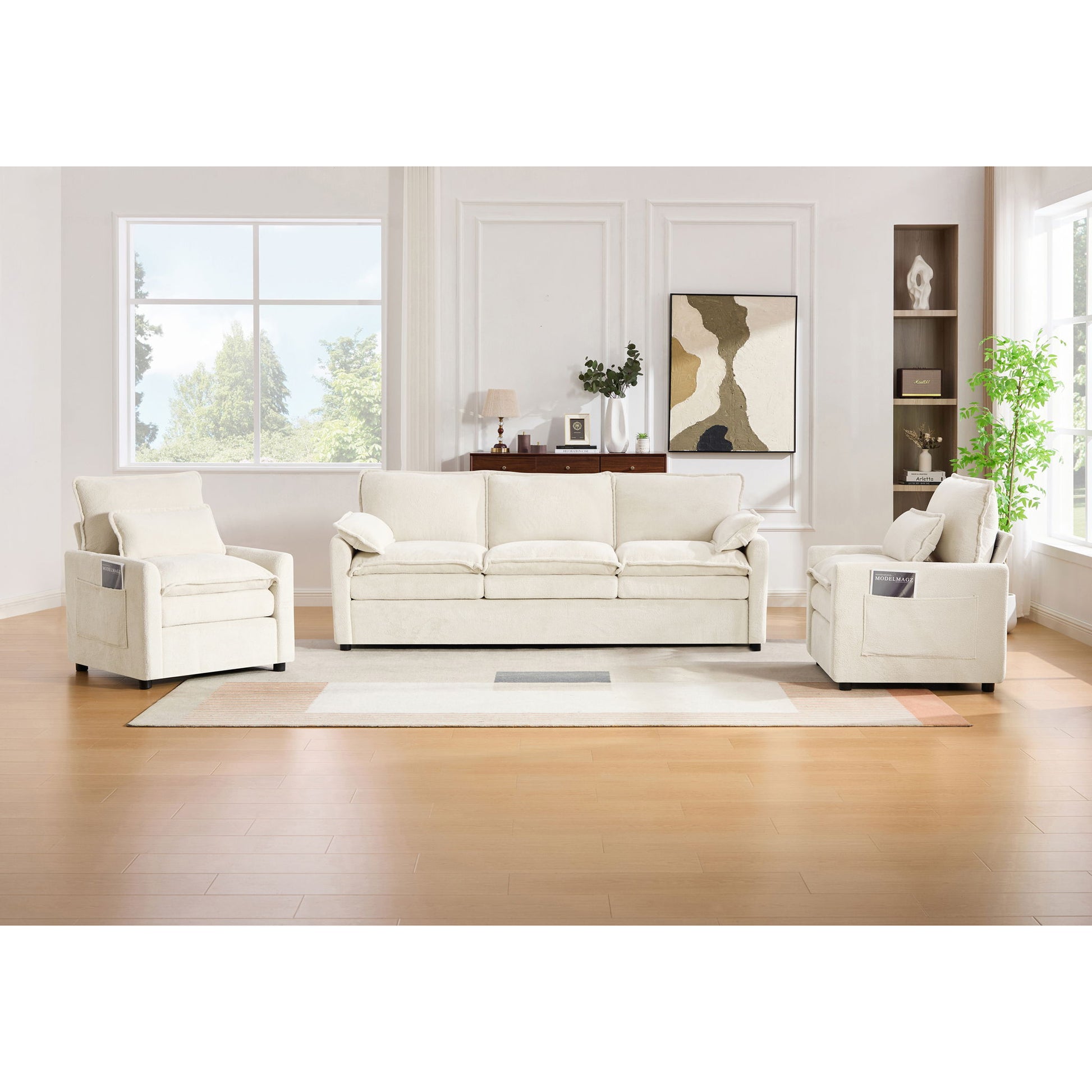 Modern Sofa Set With Double Layer Cushion And Side Storage Pockets Hearth and Haven