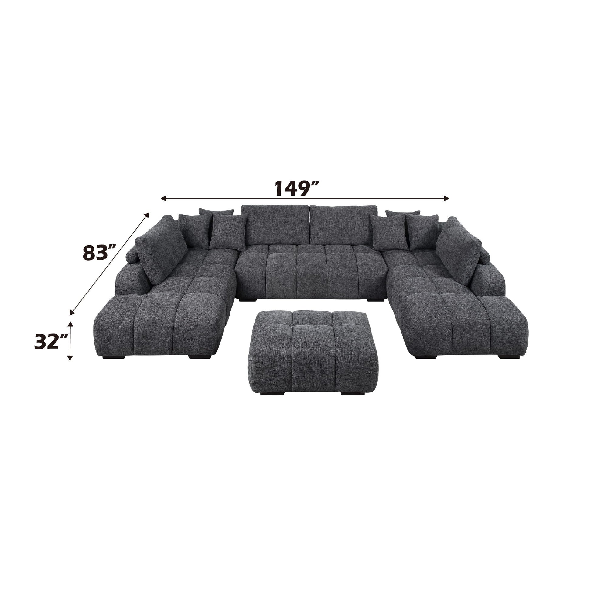 Chosen - Sectional Sofa With Toss Pillows With 2 Chaises With Ottoman - Gray Acme