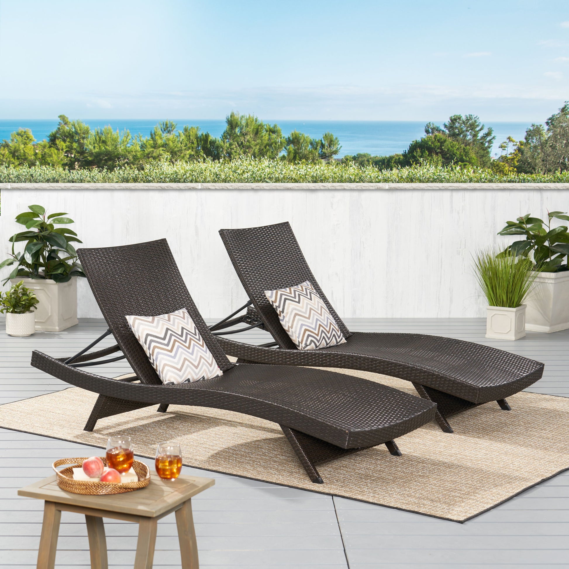 Salem - Wicker Chaise Lounge Adjustable Rattan Outdoor Chair Set - Brown Multi Noble House