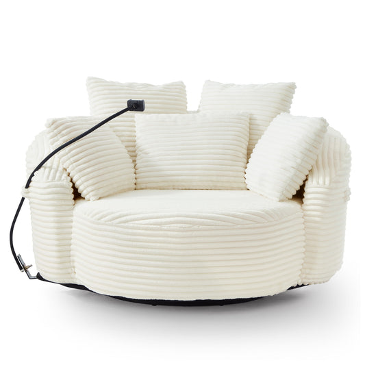 Swivel Accent Barrel Chair With Adjustable Phone Holder, 5 Pillows For Living Room Hearth and Haven