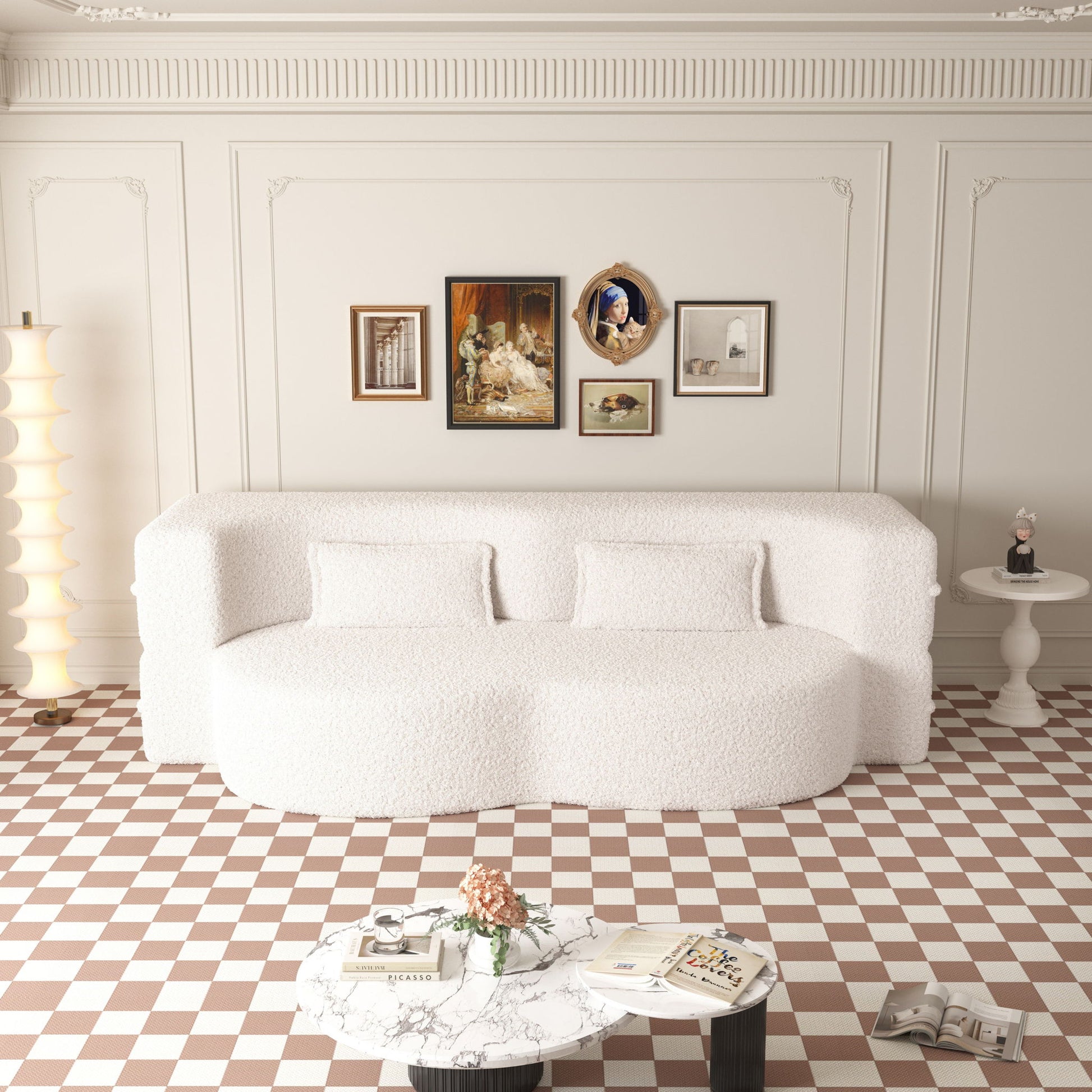 Modern Floor Sofa, With 2 Pillows, Convertible Teddy Fabric Foam Filled Bed Home Essentials
