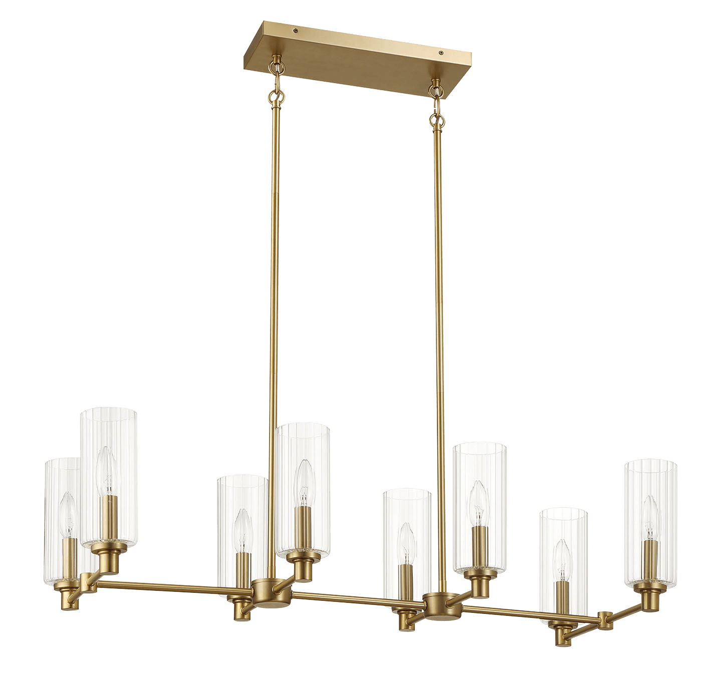 Willow - 8 Lights Island With Clear Ribbed Pendant Lamp Satin - Antique Brass / Clear / Gold Ashcroft Furniture