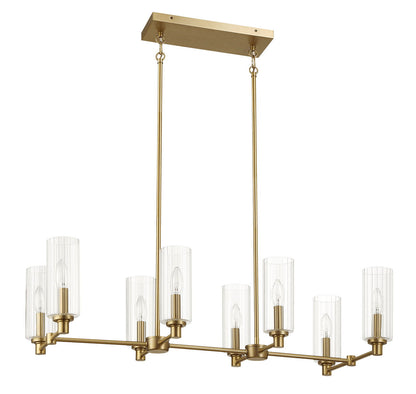 Willow - 8 Lights Island With Clear Ribbed Pendant Lamp Satin - Antique Brass / Clear / Gold Ashcroft Furniture