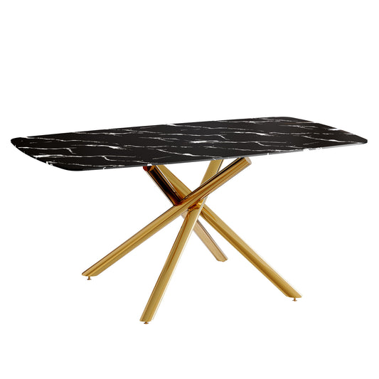 Luxurious Marble Patterned Dining Table With Metal Fork Legs Home Essentials