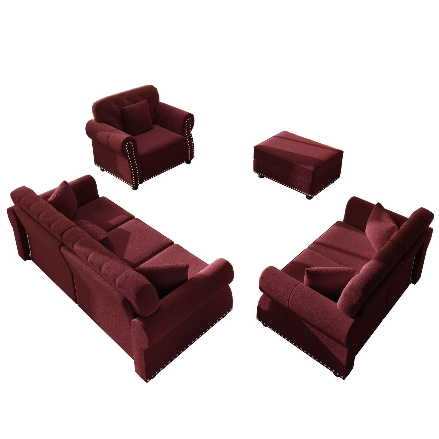 Upholstered Sofa Set With Nailhead Trim And Rolled Armrests, Includes Pillows Home Essentials