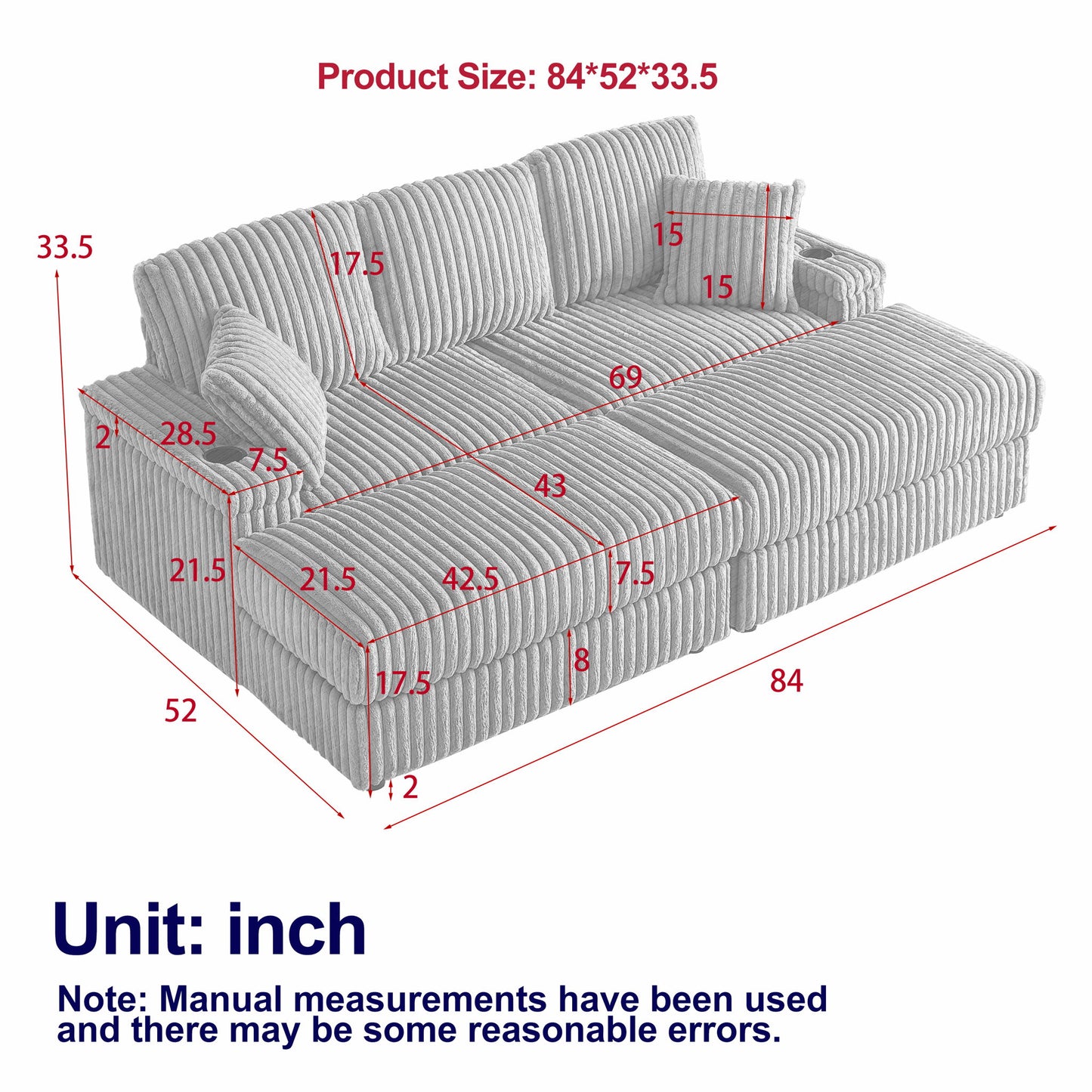 3 Seater Sofa With 2 Ottomans For Living Room Home Essentials