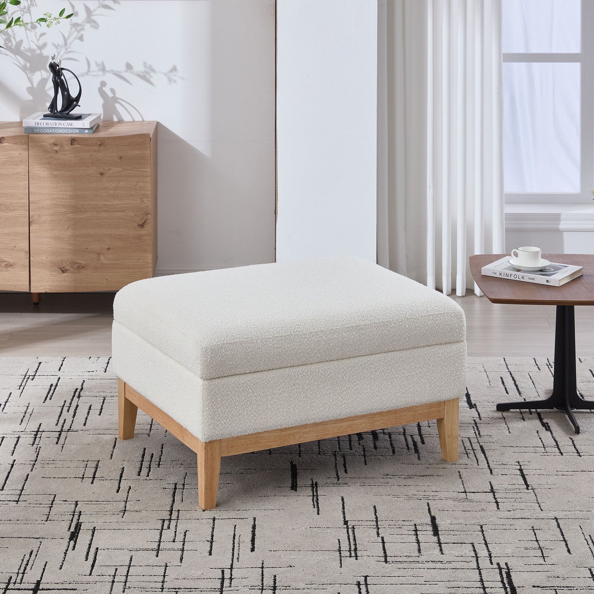 Upholstered Storage Ottoman With Reversible Lid Coffee Table, Foot Stool Home Essentials