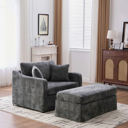 Accent Chair With Ottoman, Includes 2 Bolster Pillows Home Essentials