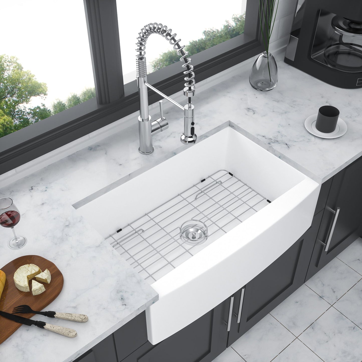 Farmhouse Sink, Apron Front Single Bowl With Arch Edge Design Daily Nest