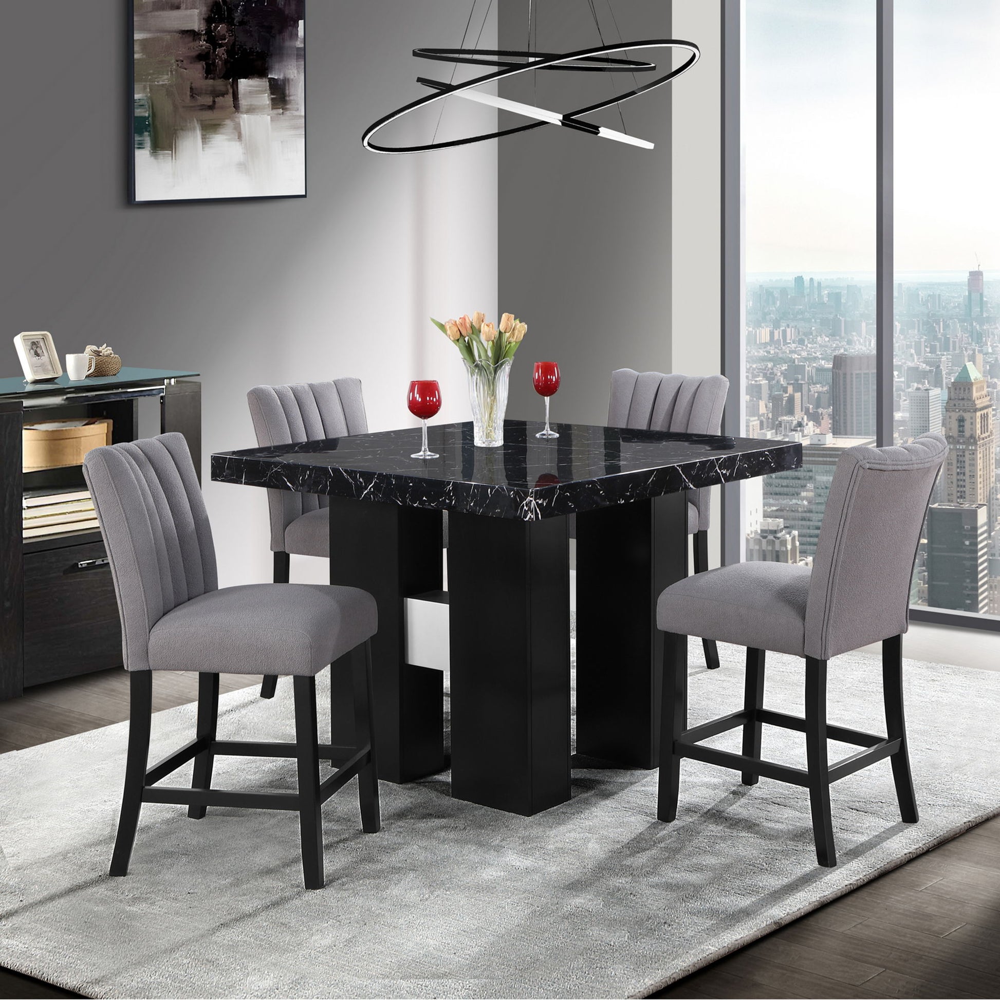 Mikha - Bar Table And 4 Bar Stools Global Furniture USA