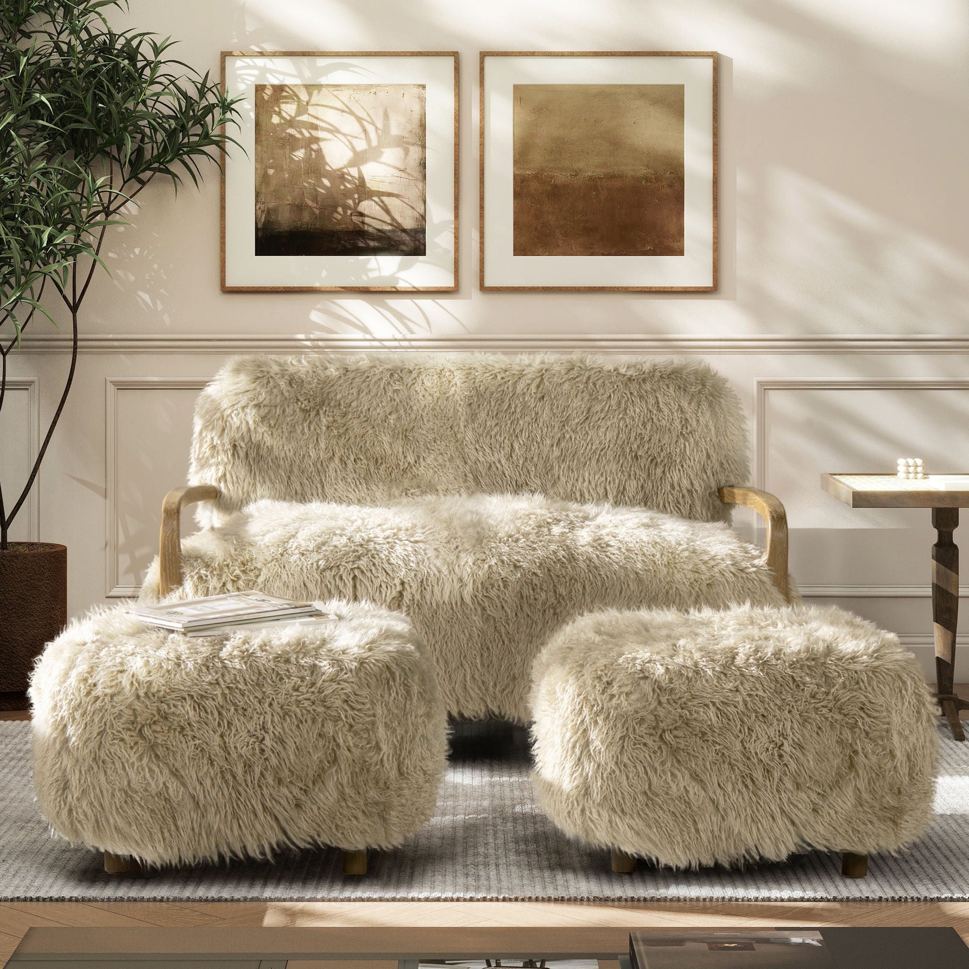 Enchante - Sheepskin Accent Loveseat - Taupe / Natural Jennifer Taylor Home