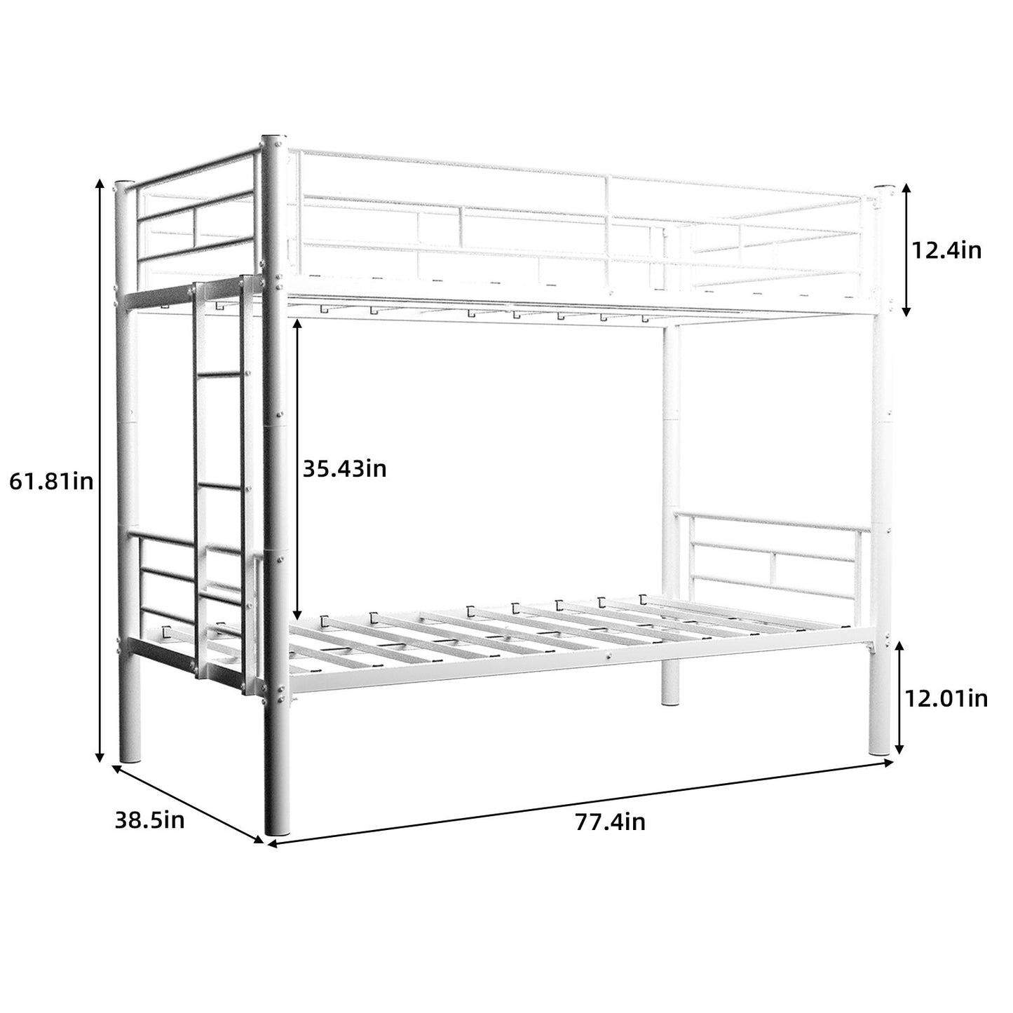 Metal Bunk Bed For Kids, Convertible Bedframe With Ladders & Guardrail Home Essentials