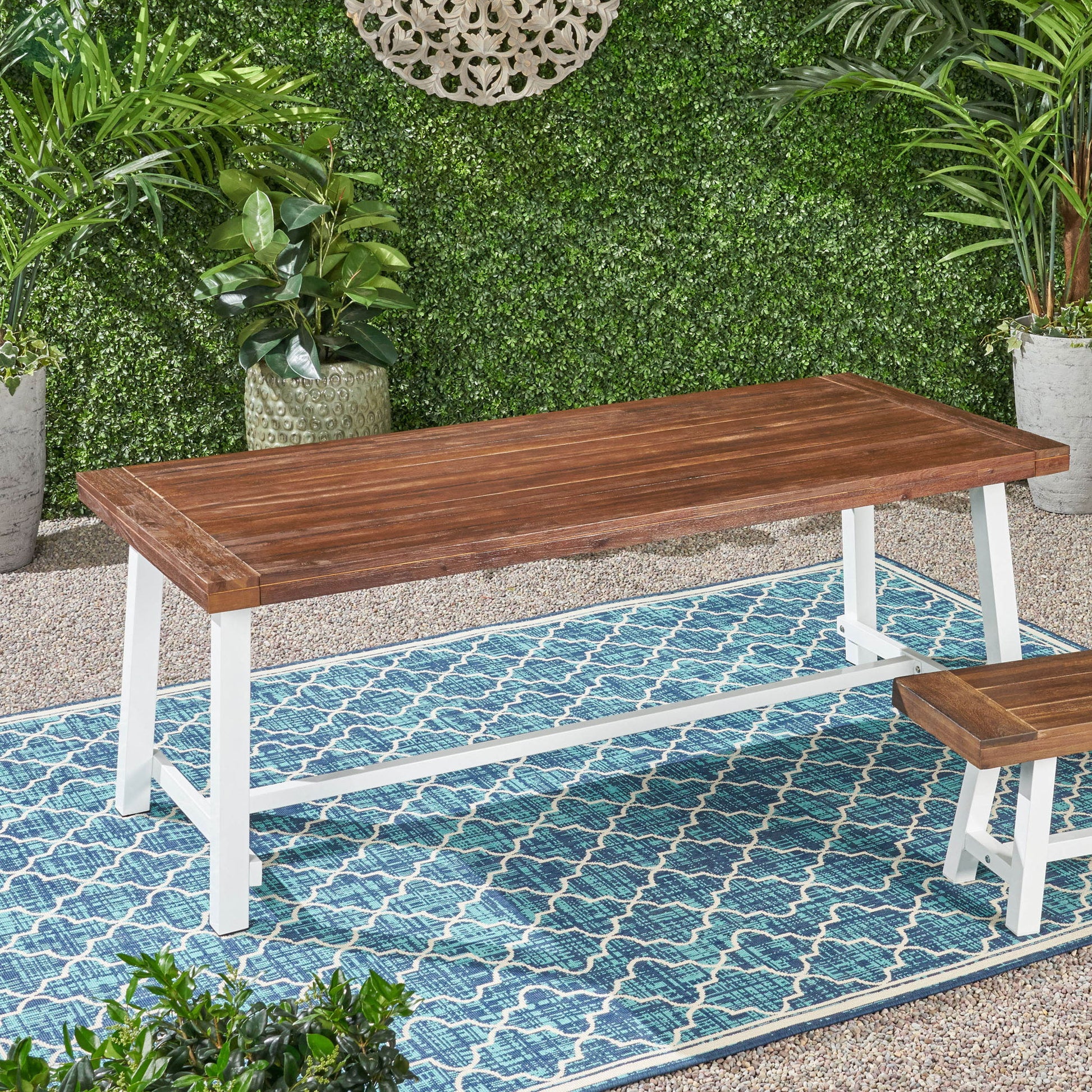 Equilibrium - Outdoor Dining Table With Wooden Frame And Slat Top Noble House