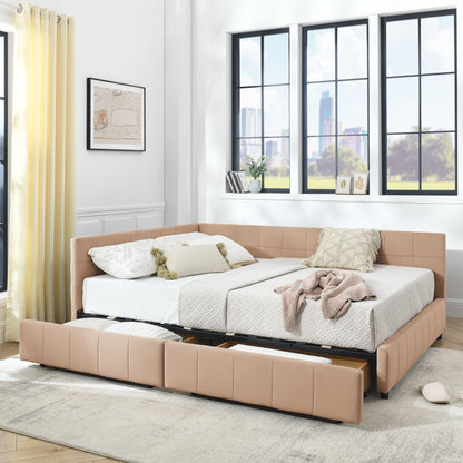 Mid-Century Storage Upholstered Tufted Bed Frame With Backrest And Armrests Home Essentials
