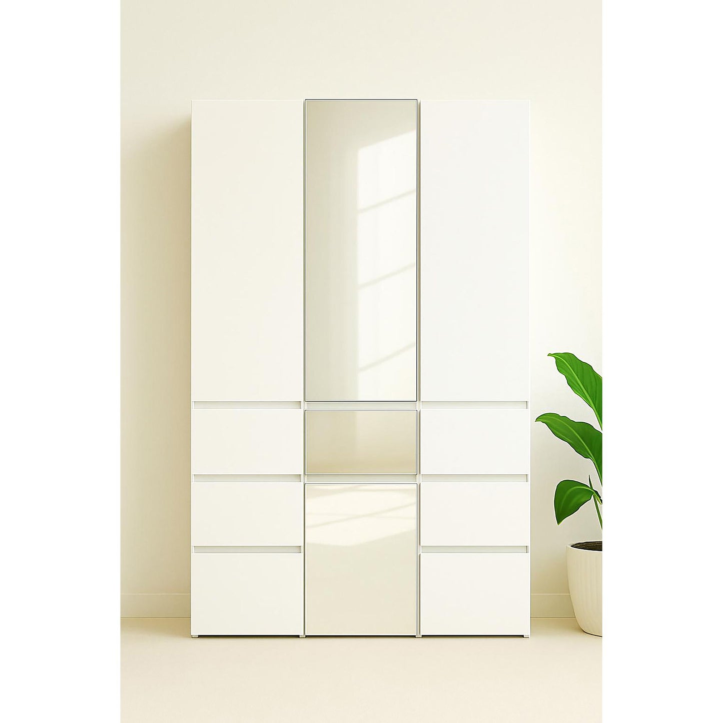 Elise - Modular Wood Closet System With Mirror For Custom Storage Solutions - White Home Essentials