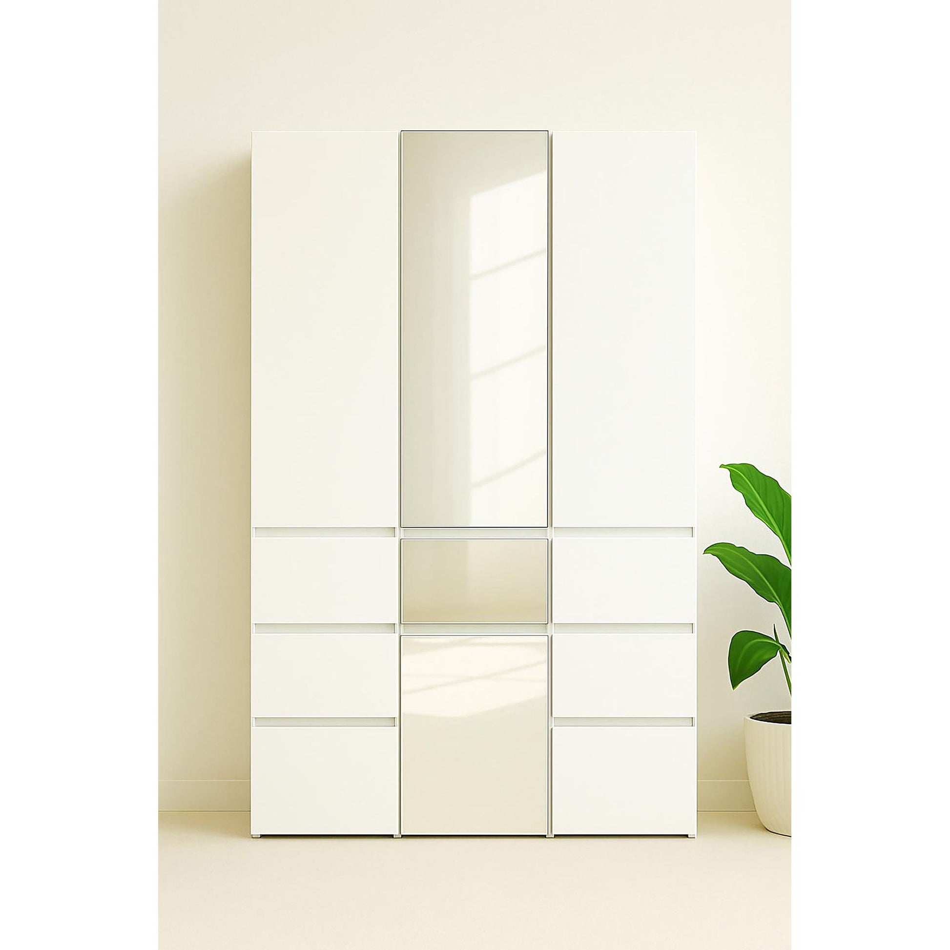 Elise - Modular Wood Closet System With Mirror For Custom Storage Solutions - White Home Essentials