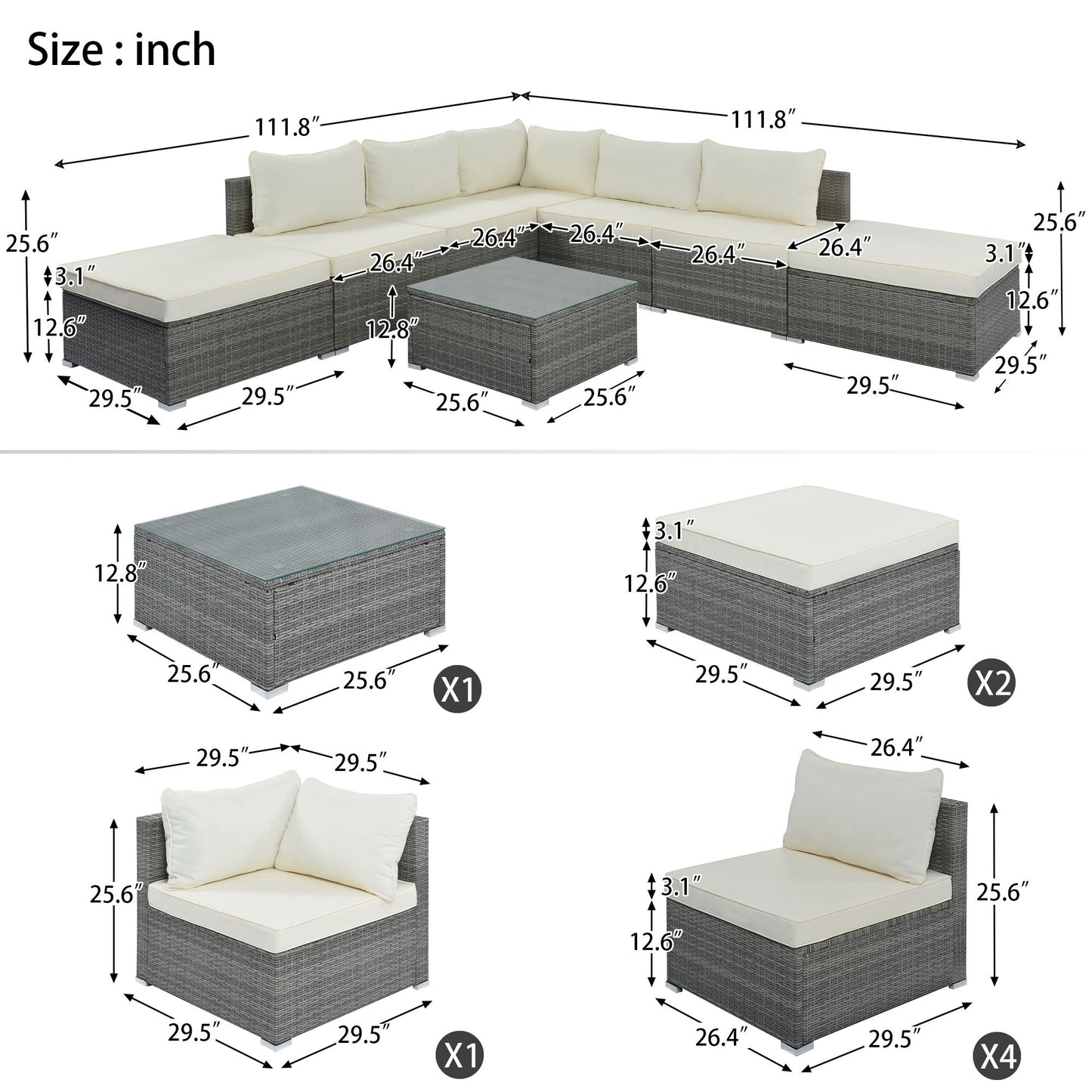 8 Pieces Outdoor Patio Furniture Conversation Wicker Sofa Set Hearth and Haven