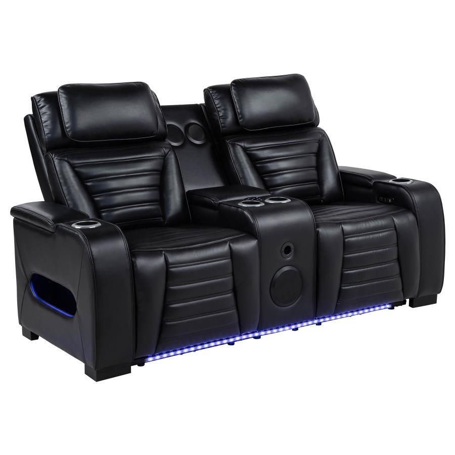 Zuma - Faux Leather Dual Power Reclining LED Loveseat - Black Coaster Fine Furniture