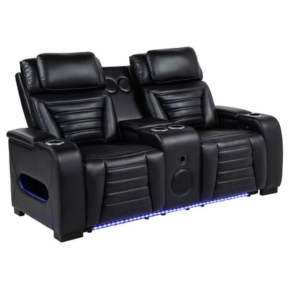 Zuma - Faux Leather Dual Power Reclining LED Loveseat - Black Coaster Fine Furniture