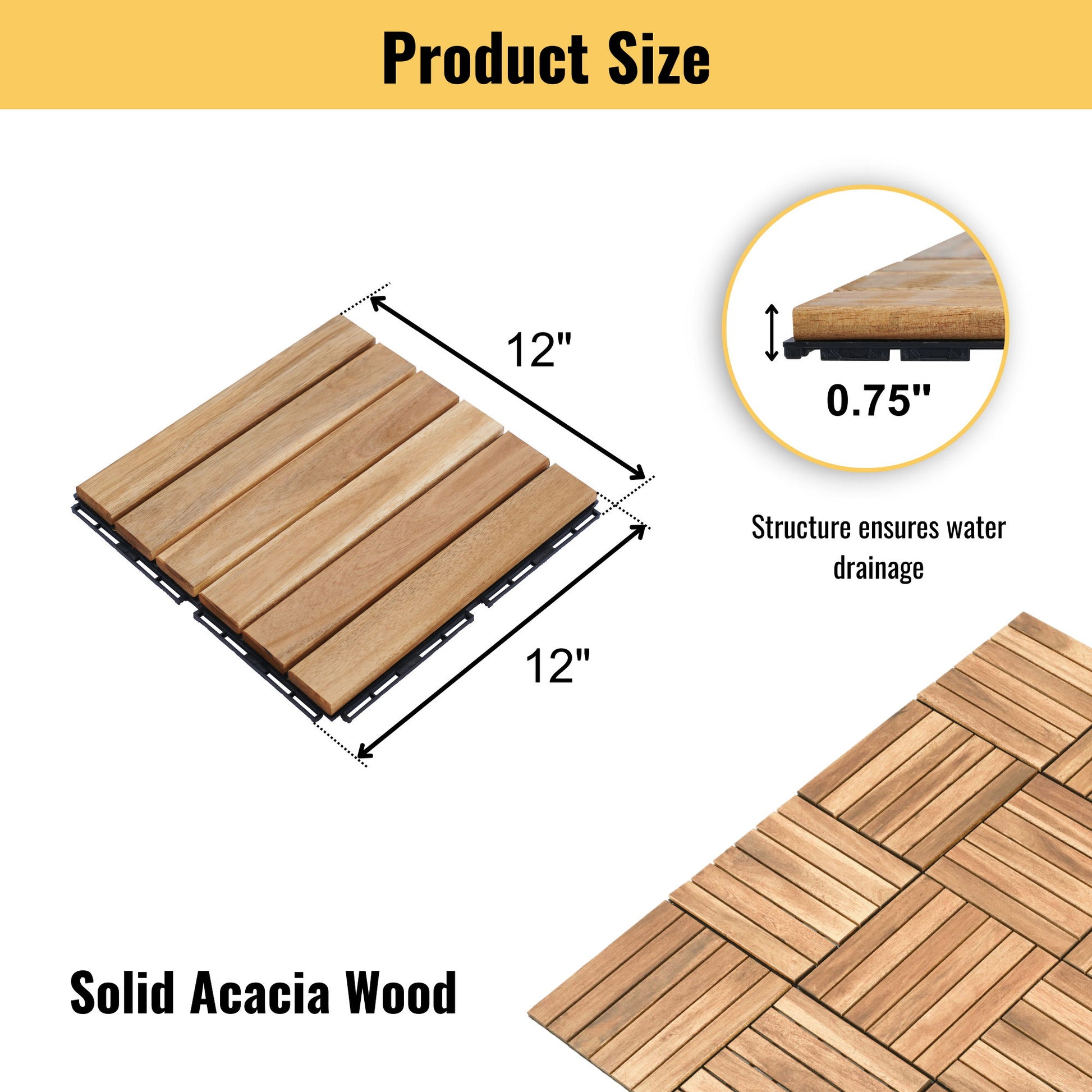 Interlocking Deck Tiles Striped Pattern, Waterproof Anti Mildew Brown Daily Nest