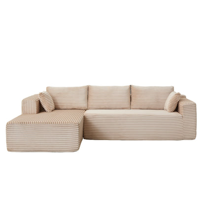 Compression Sectional Couch With Comfy Chaise, Boneless L Shape Sofa With Deep Seat Home Essentials