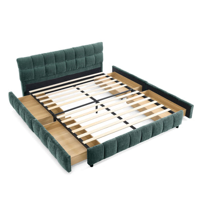 Modern Platform Bed Frame With Thick Chenille Fabric Home Essentials