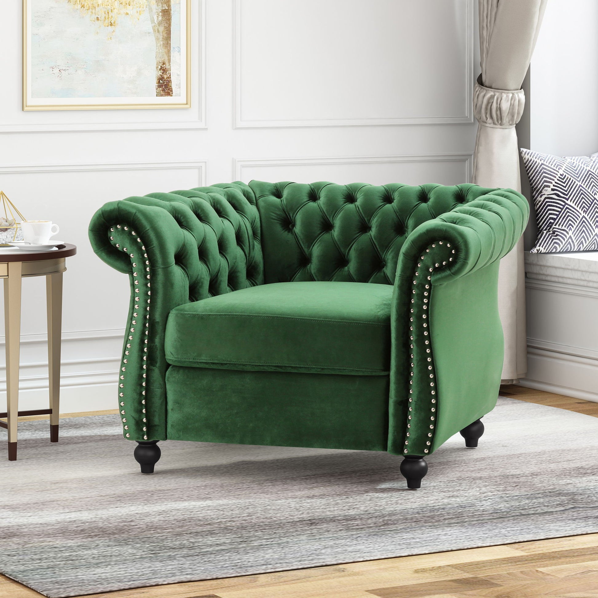 Nexuson - Upholstered Chesterfield Chair With Deep Tufted And Nailhead Trim Noble House