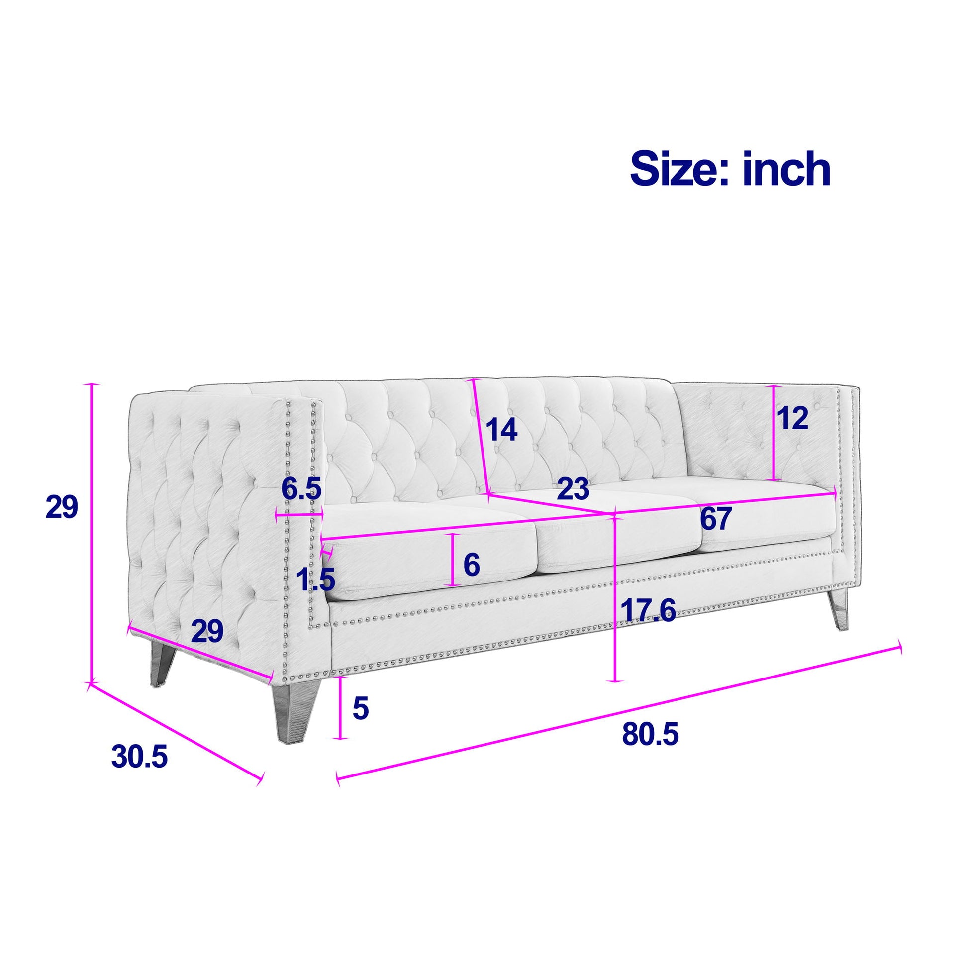 Upholstered Couch Sofa With Button Tufting For Living Room Home Essentials