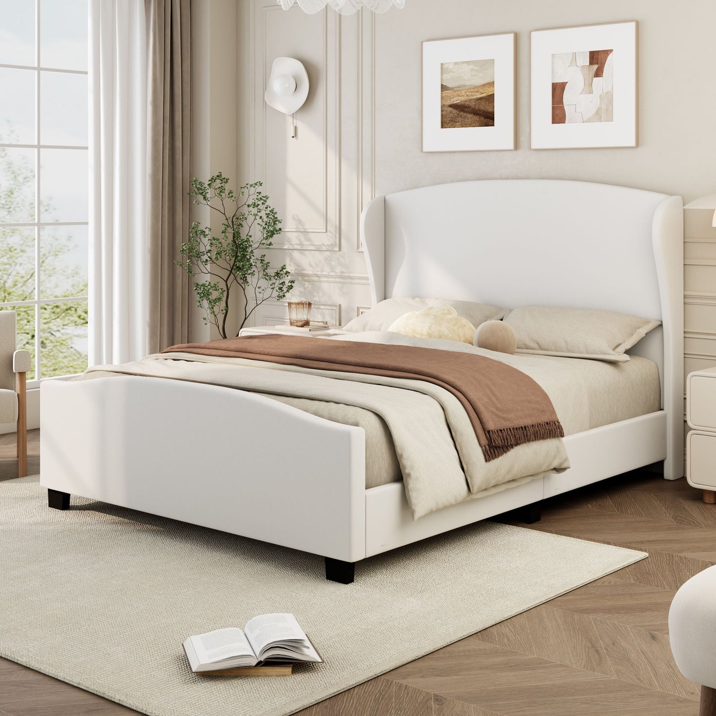 High Headboard Wingback Linen Upholstered Bed Hearth and Haven
