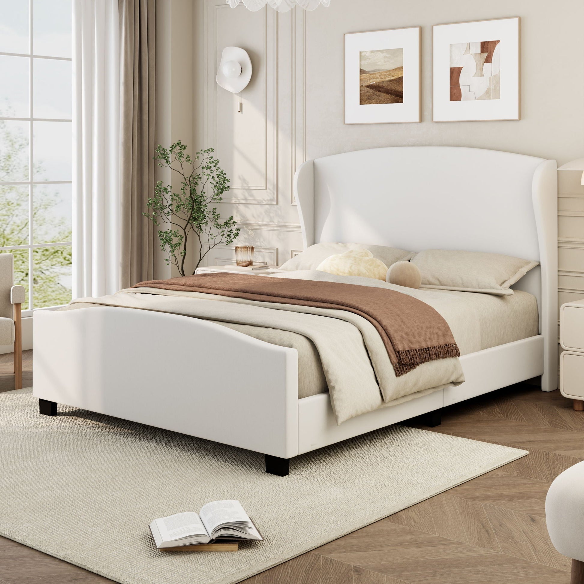 High Headboard Wingback Linen Upholstered Bed Hearth and Haven