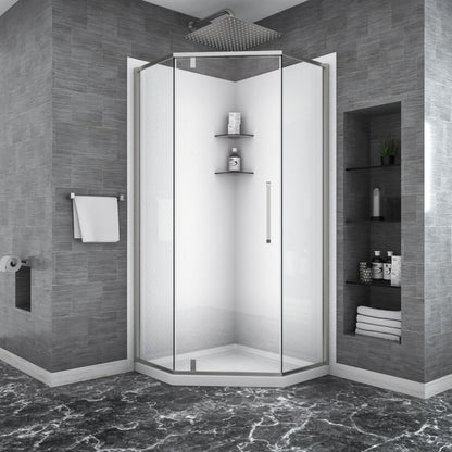 Semi Frameless Neo Angle Hinged Shower Enclosure With Clear Tempered Glass - Brushed Nickel Daily Nest