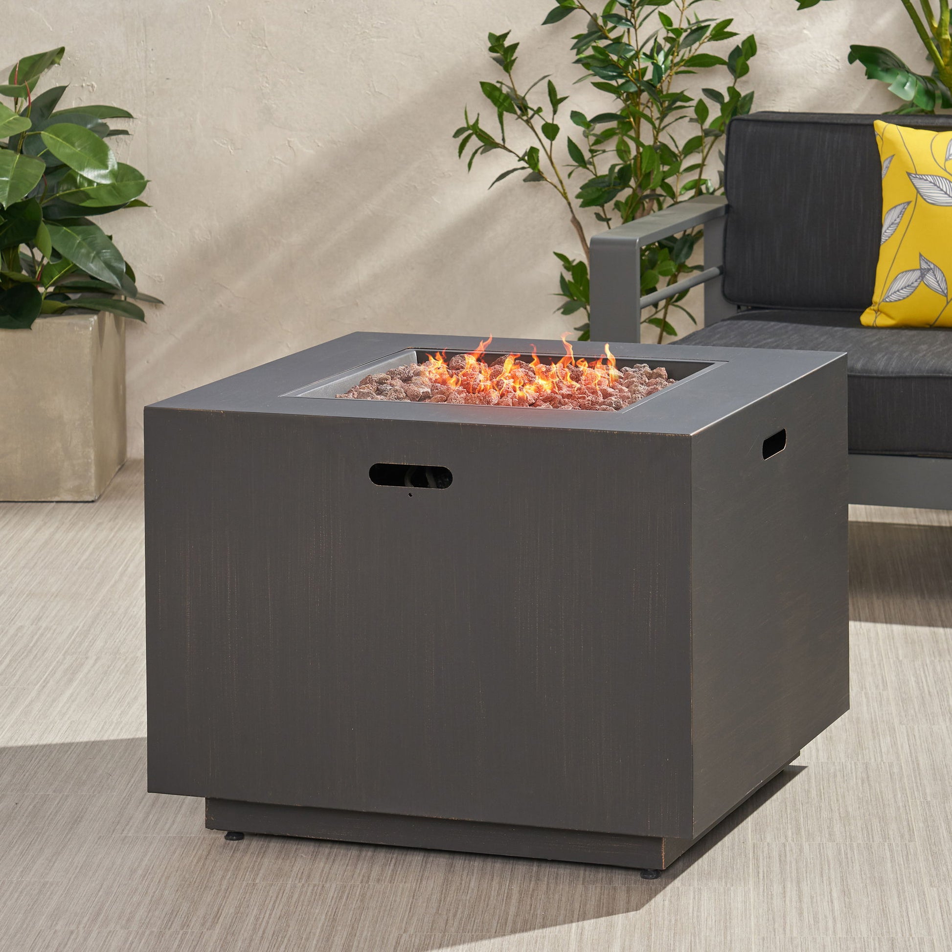 Outdoor Patio Gas Burning Fire Pit Table 50,000 Btu, Square Noble House