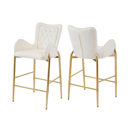 Velvet Fabric Counter Height Bar Stools (Set of 2) Noble House