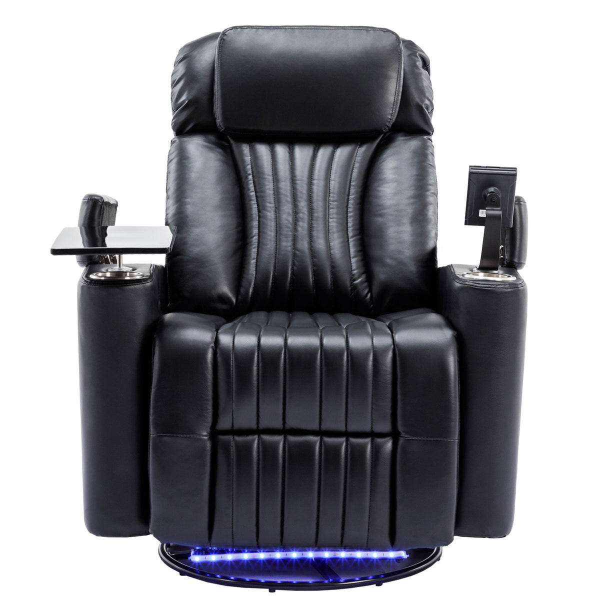 270° Power Swivel Recliner Home Theater Chair With Hidden Arm Storage, LED Light, Cup Holder, And Tray Table Hearth and Haven
