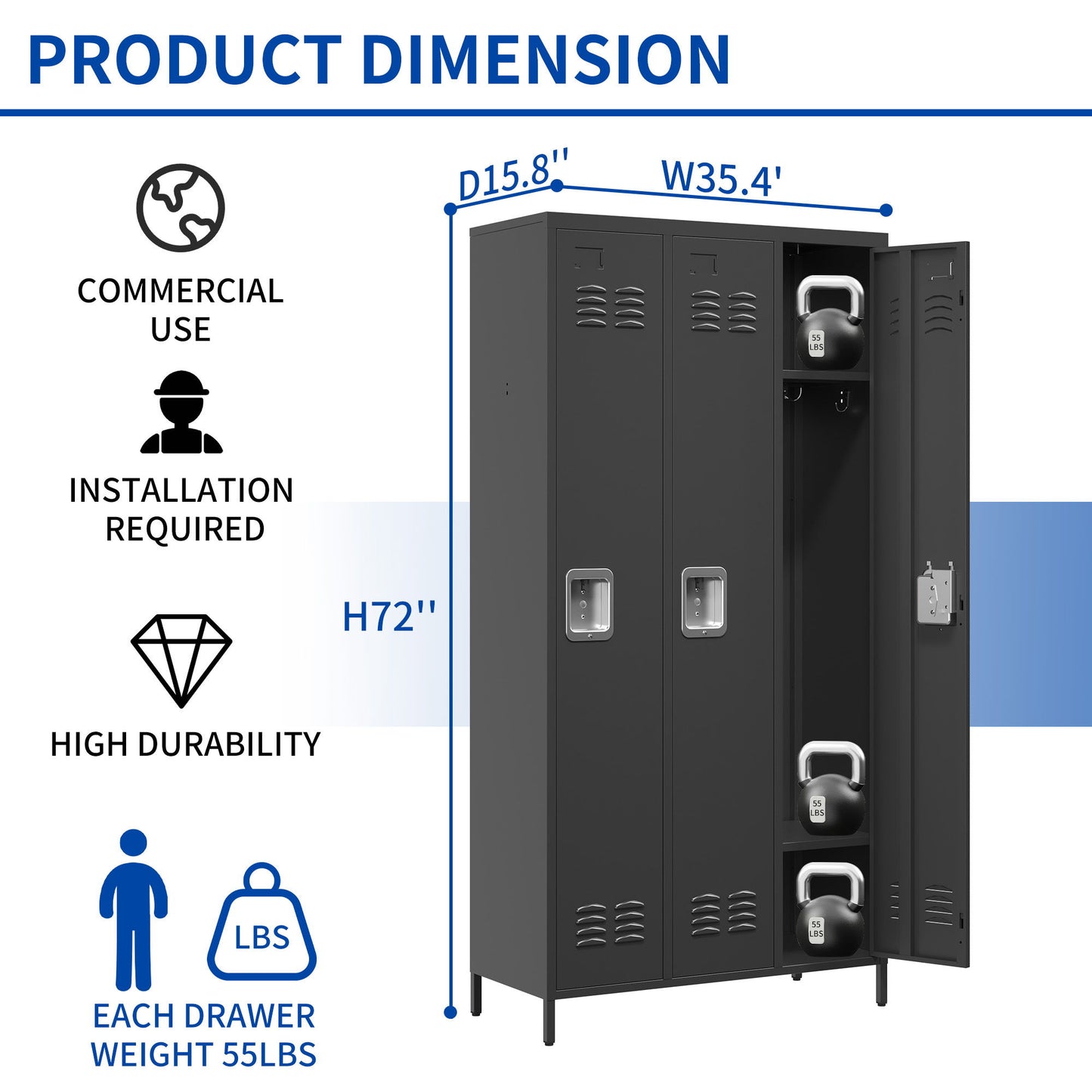 Storage Locker Cabinet With Locks For Employees, Home Gym Office School Garage - Black Home Essentials