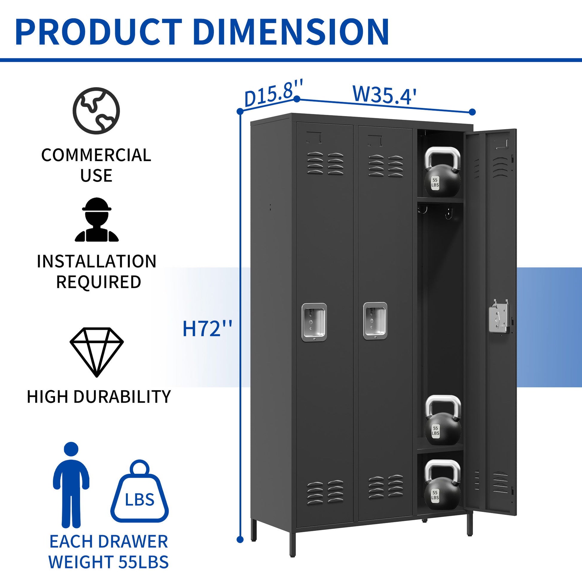 Storage Locker Cabinet With Locks For Employees, Home Gym Office School Garage - Black Home Essentials