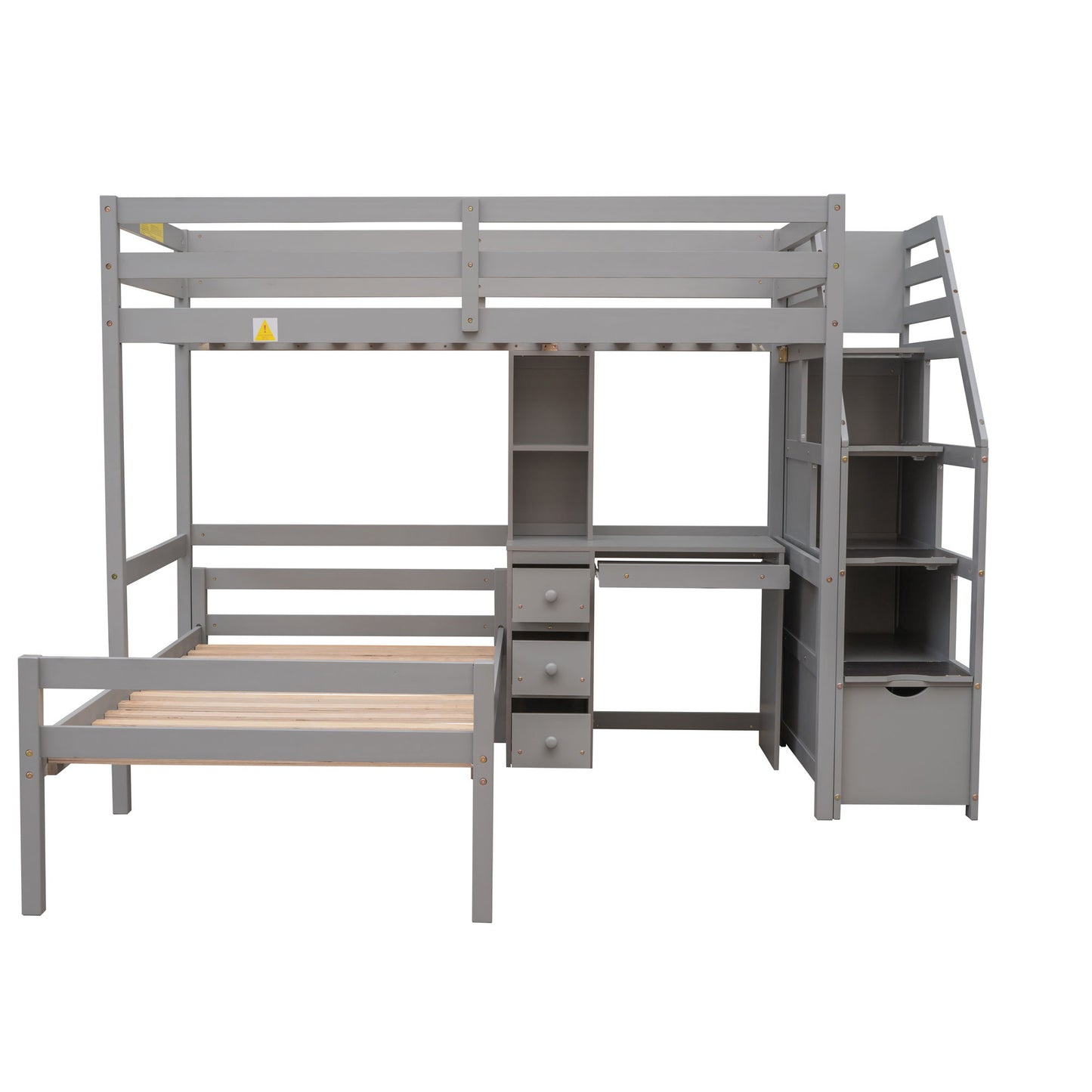 Loft Bed With Stand Alone Bed, Storage Staircase, Desk, Shelves, And Drawers Hearth and Haven
