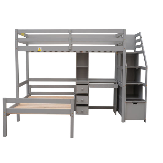 Loft Bed With Stand Alone Bed, Storage Staircase, Desk, Shelves, And Drawers Hearth and Haven