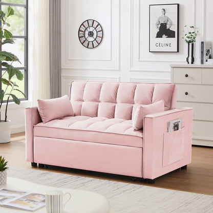 Modern Velvet Convertible Loveseat Futon Sofa With Pullout Bed, Reclining Backrest Home Essentials