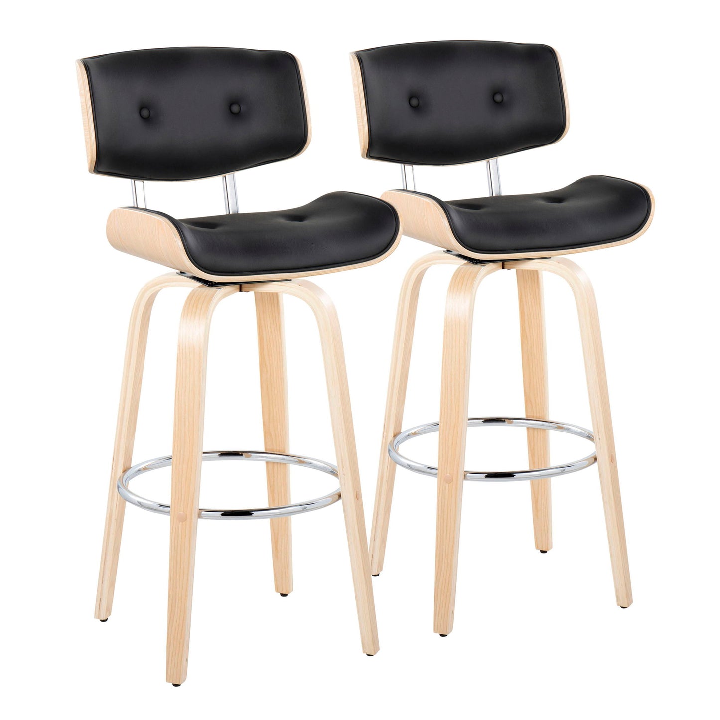 Lombardi - Mid Century Modern Fixed Height Barstool With Swivel With Round Footrest (Set of 2) Lumi Source