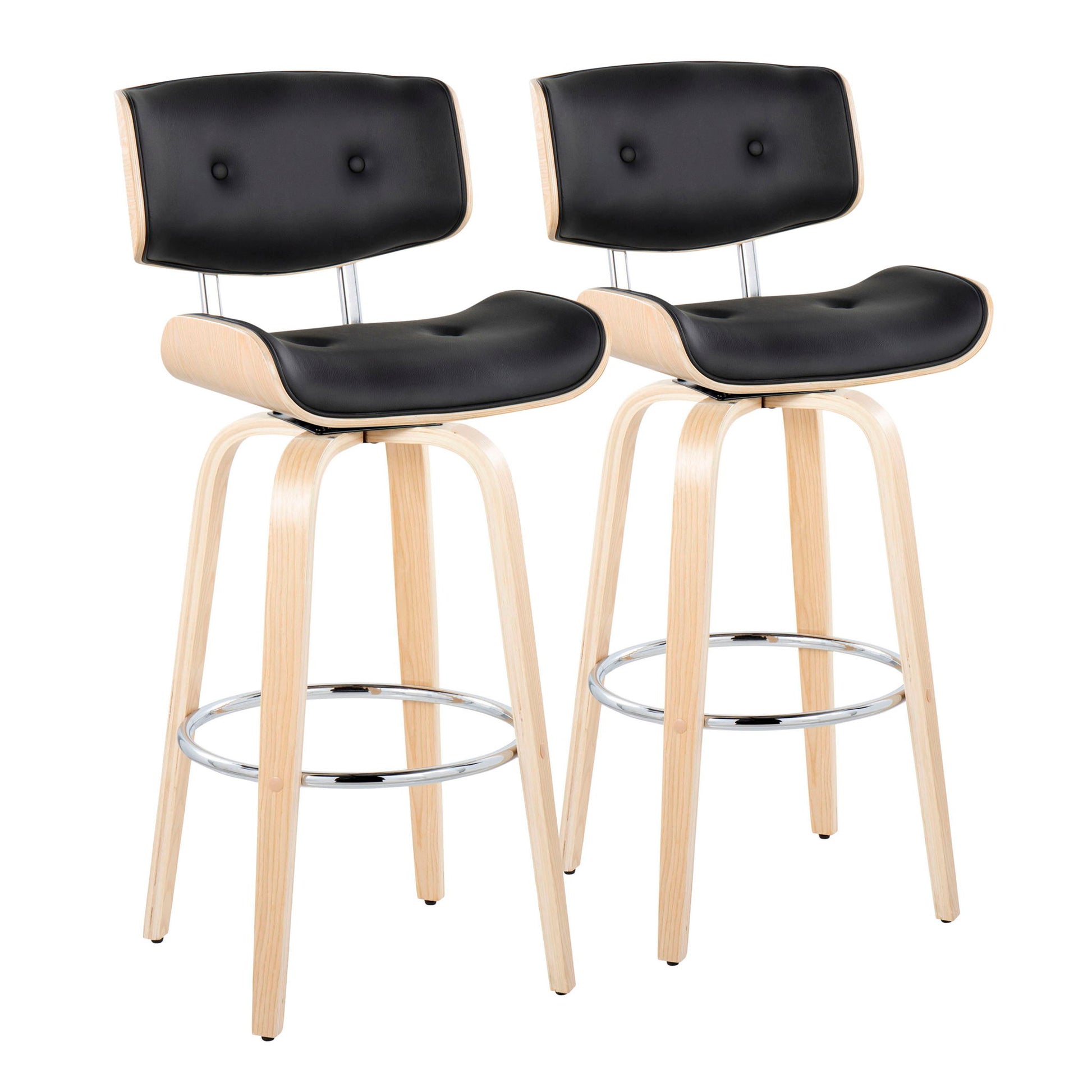 Lombardi - Mid Century Modern Fixed Height Barstool With Swivel With Round Footrest (Set of 2) Lumi Source