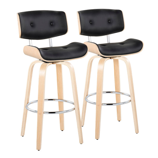 Lombardi - Mid Century Modern Fixed Height Barstool With Swivel With Round Footrest (Set of 2) Lumi Source