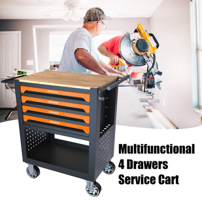 4 Drawers Multifunctional Tool Cart With Wheels And Wooden Top Daily Nest