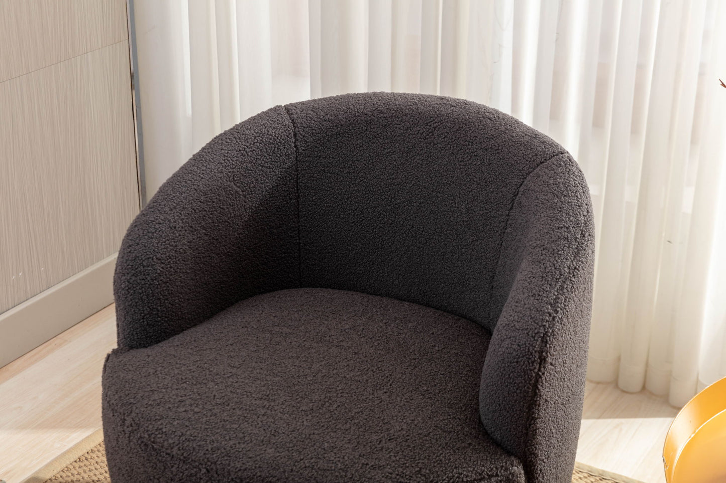 Teddy Fabric Swivel Accent Armchair Barrel Chair With Powder Coating Metal Ring Home Essentials