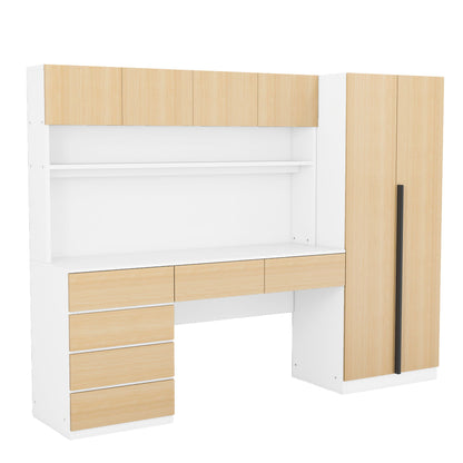 2 Door Storage Desk Wardrobe For Bedroom With Shelves And Drawers
