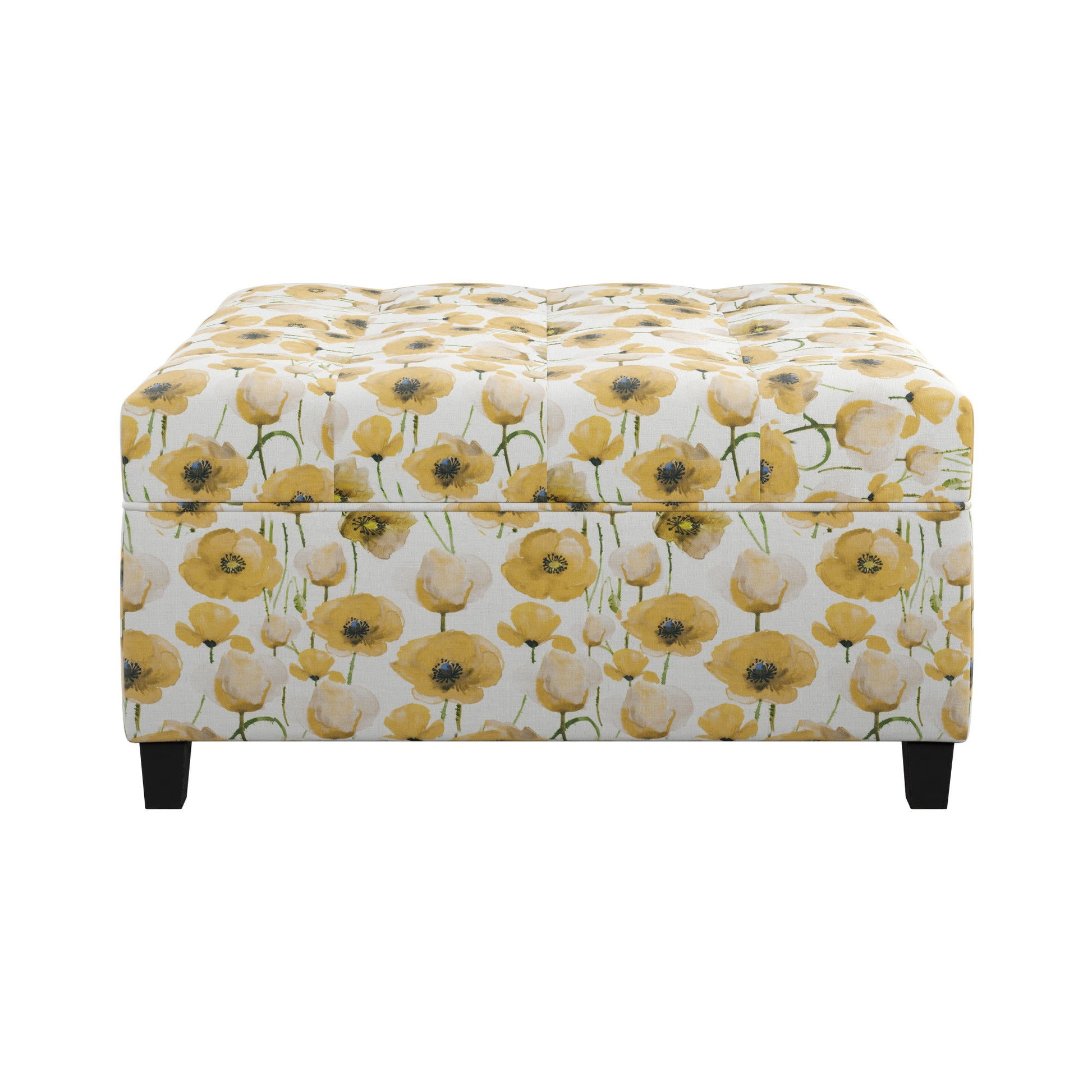 Floral Storage Ottoman With Traditional Design - Gold Emerald Home