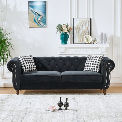 Chesterfield Upholstery Fabric Sofa With Roll Armrest & Nailhead Home Essentials