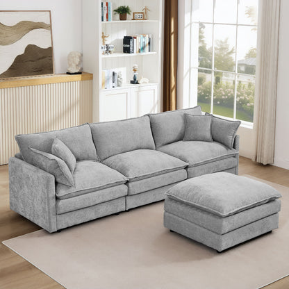Contemporary Modular Sectional Sofa Set With Movable Ottoman Home Essentials