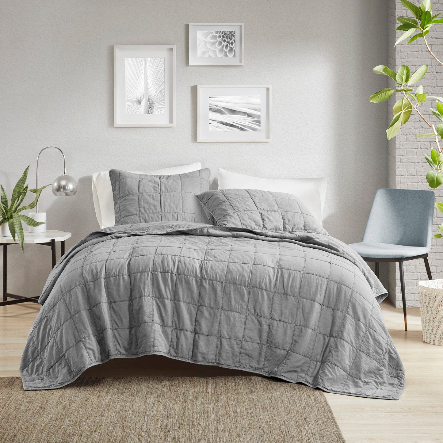 Gema - 3 Piece Full Grey Coverlet Set - Gray