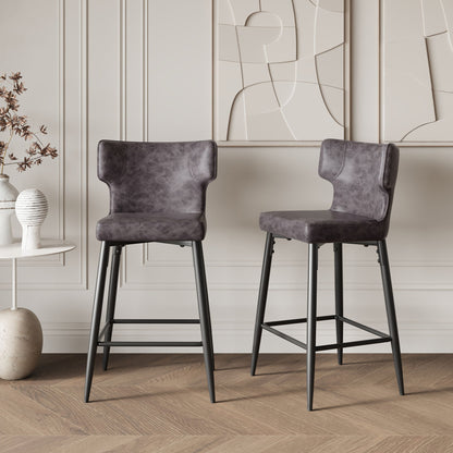 Modern Bar Stools With Upholstery And Metal Footrest (Set of 2) Noble House